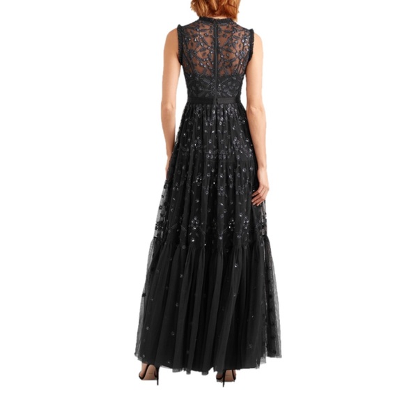 Needle & Thread Clover Embroidered Tulle Long Black and Sequin Dress. US Size 6. - Picture 4 of 9